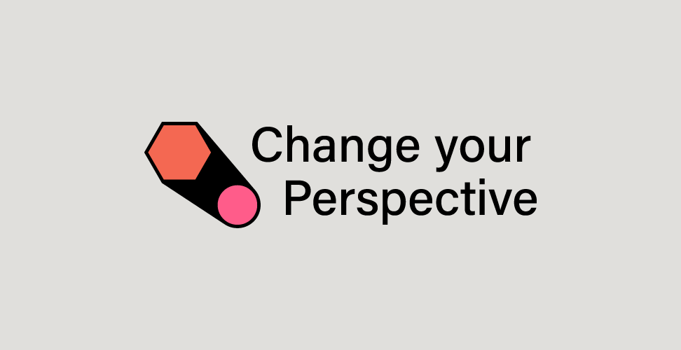 Change Your Perspective logo. The icon features a pink octagon connected to an orange circle via a black shape that encompasses them, giving the impression of perspective.